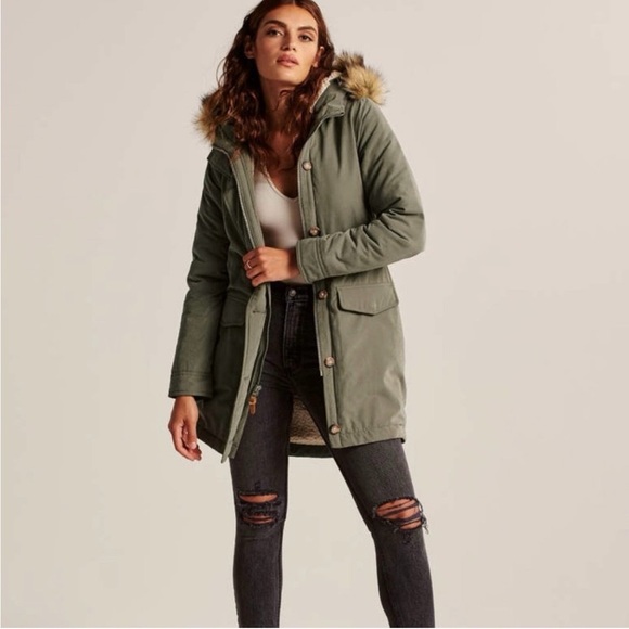 ABERCROMBIE & FITCH SHERPA LINED MILITARY PARKA JACKET COAT - Picture 2 of 8